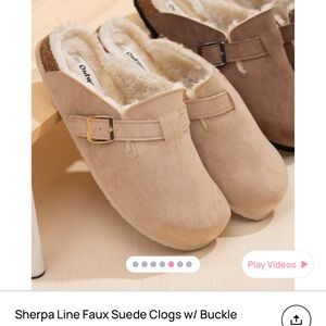 Sherpa Lined Faux Suede Clogs with Buckle